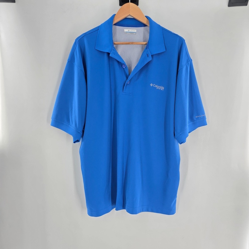 Columbia PFG Men's Omni-Shade Vented Short Sleeve Polo Shirt Size Large Blue